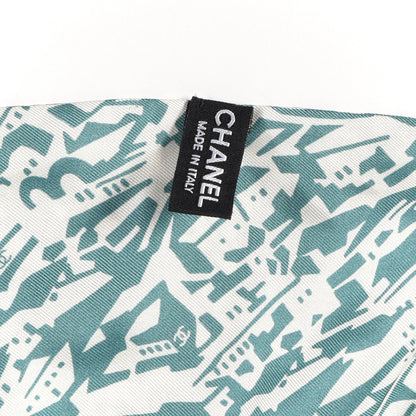 Chanel Silk Twill Hair Scarf Green White 5 of 5