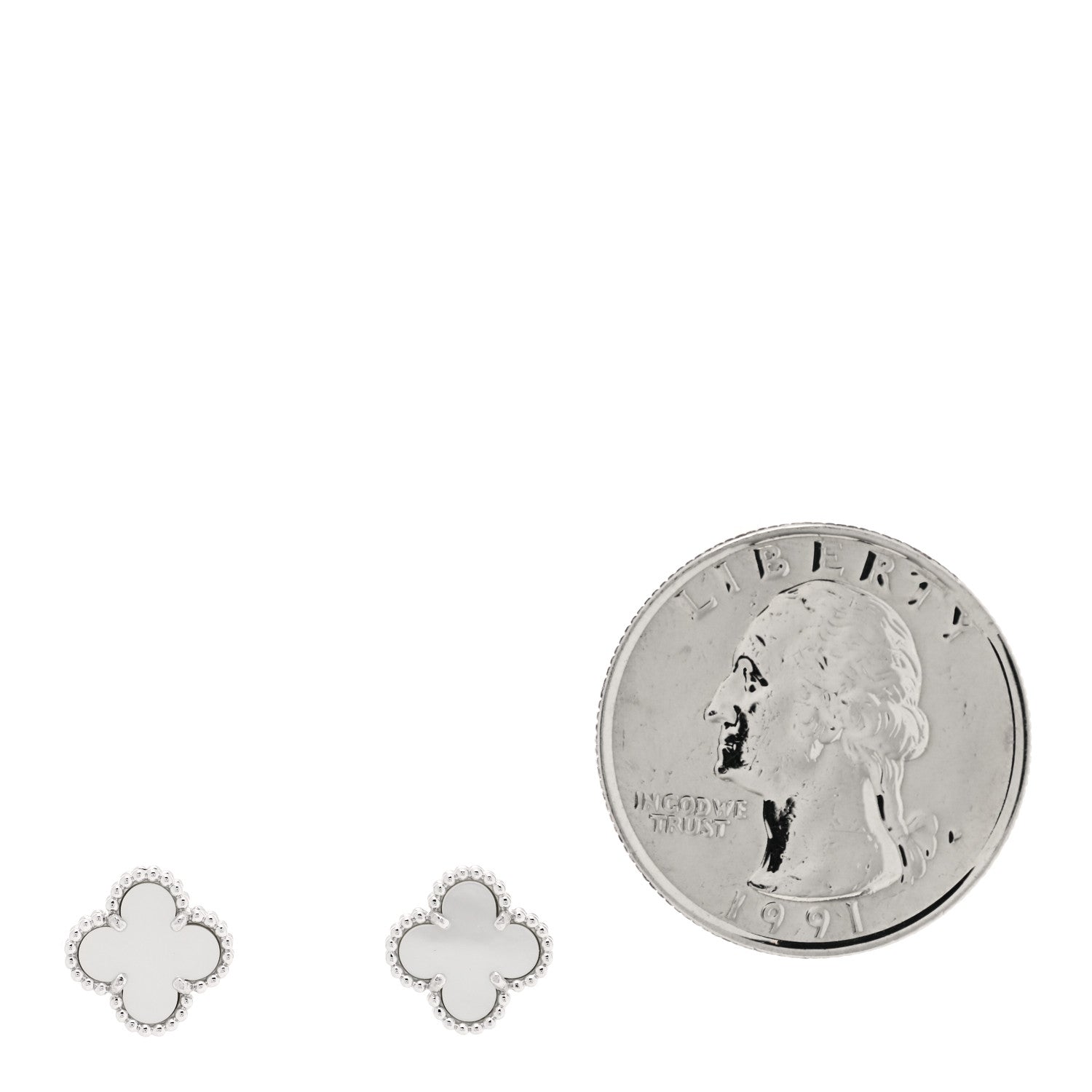Van Cleef & Arpels 18K White Gold Mother of Pearl Sweet Alhambra Earrings 2 of 5
