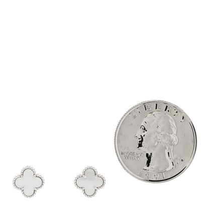 Van Cleef & Arpels 18K White Gold Mother of Pearl Sweet Alhambra Earrings 2 of 5