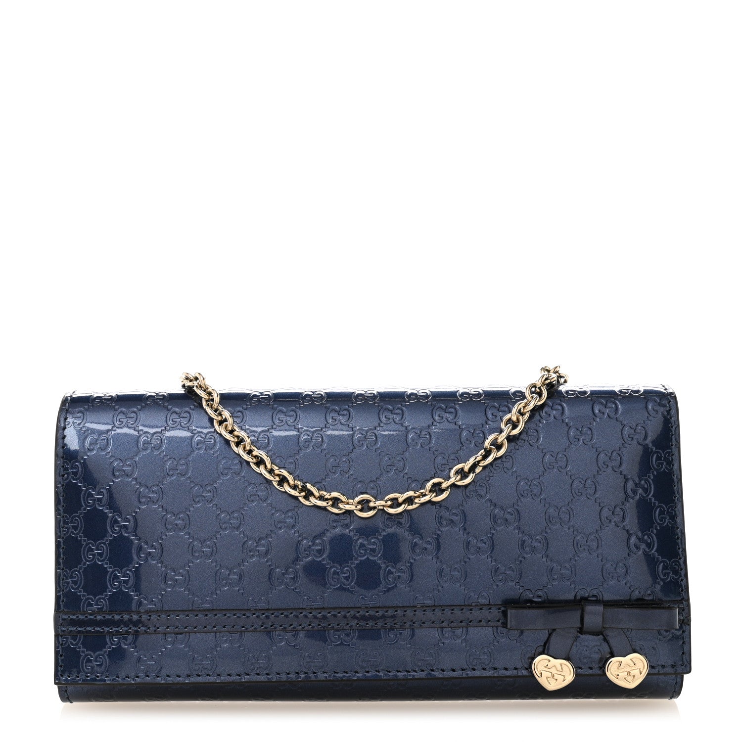 Gucci Metallic Patent Microguccissima Signature Chain Wallet Navy 1 of 12