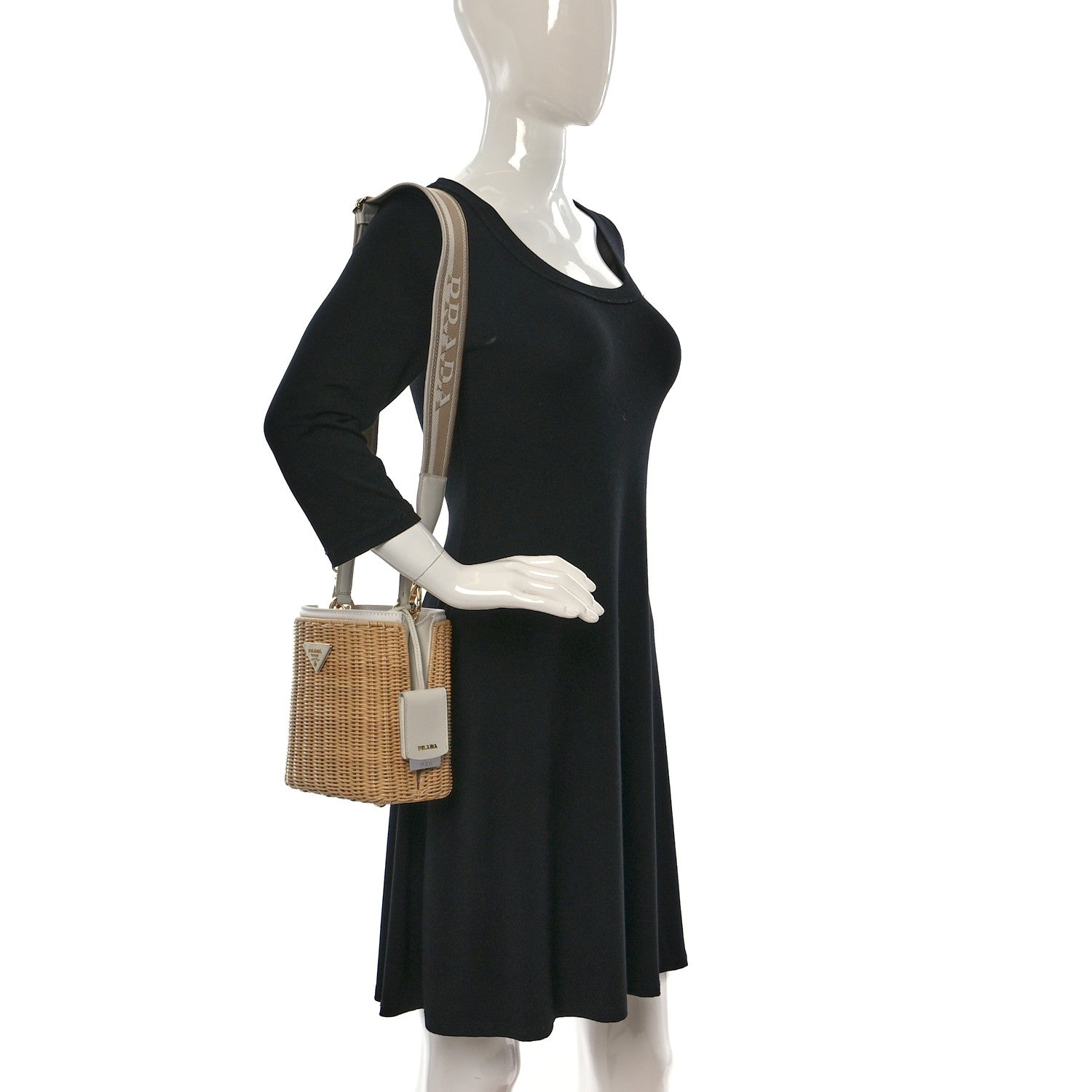 Prada Wicker Canvas Panier Bucket Bag Naturale White 2 of 9