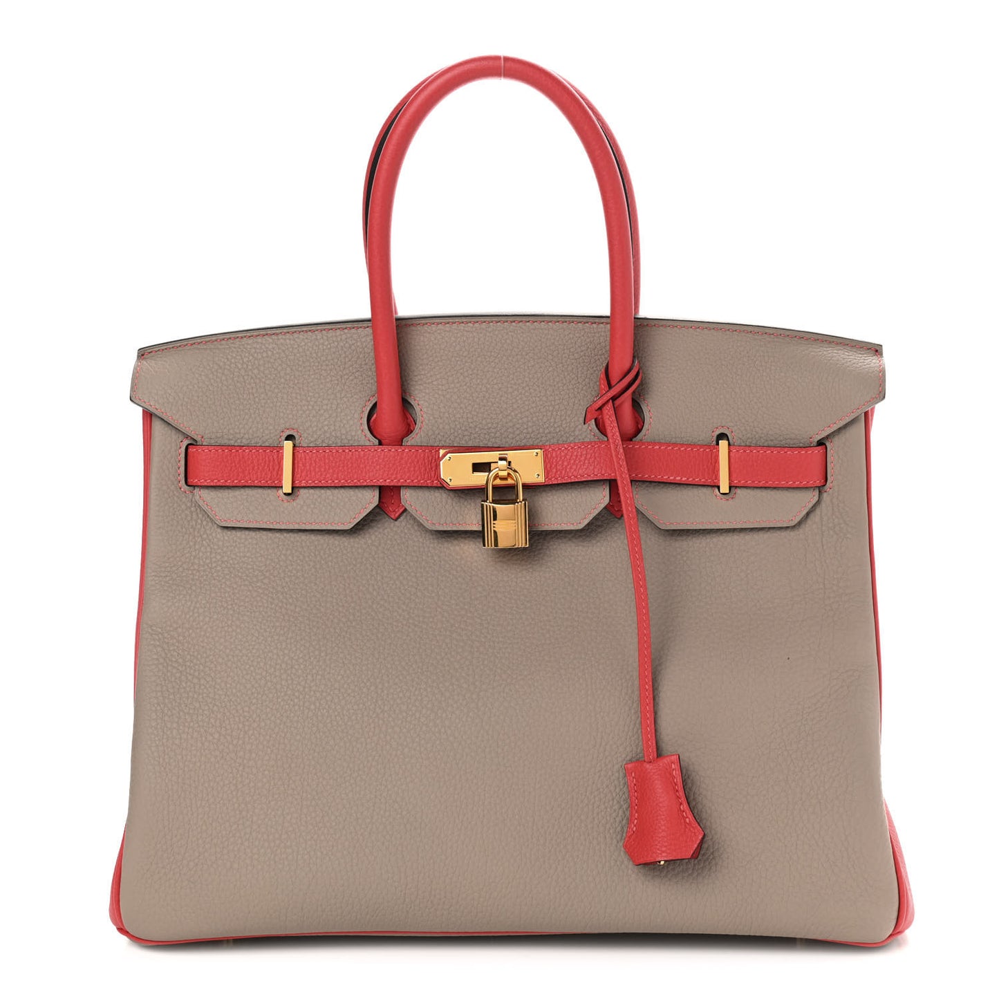 Togo Bi Color Horseshoe Birkin 35 Rouge Pivoine Gris Tourterelle