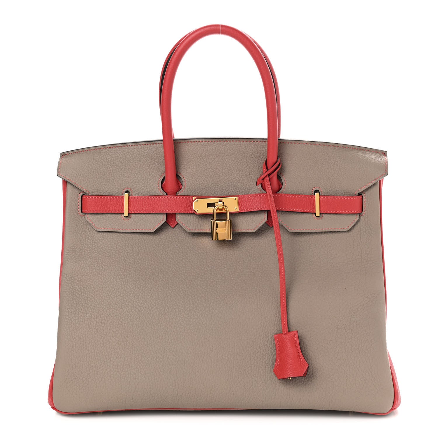 Hermes Togo Bi Color Horseshoe Birkin 35 Rouge Pivoine Gris Tourterelle 1 of 11