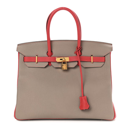Hermes Togo Bi Color Horseshoe Birkin 35 Rouge Pivoine Gris Tourterelle 1 of 11