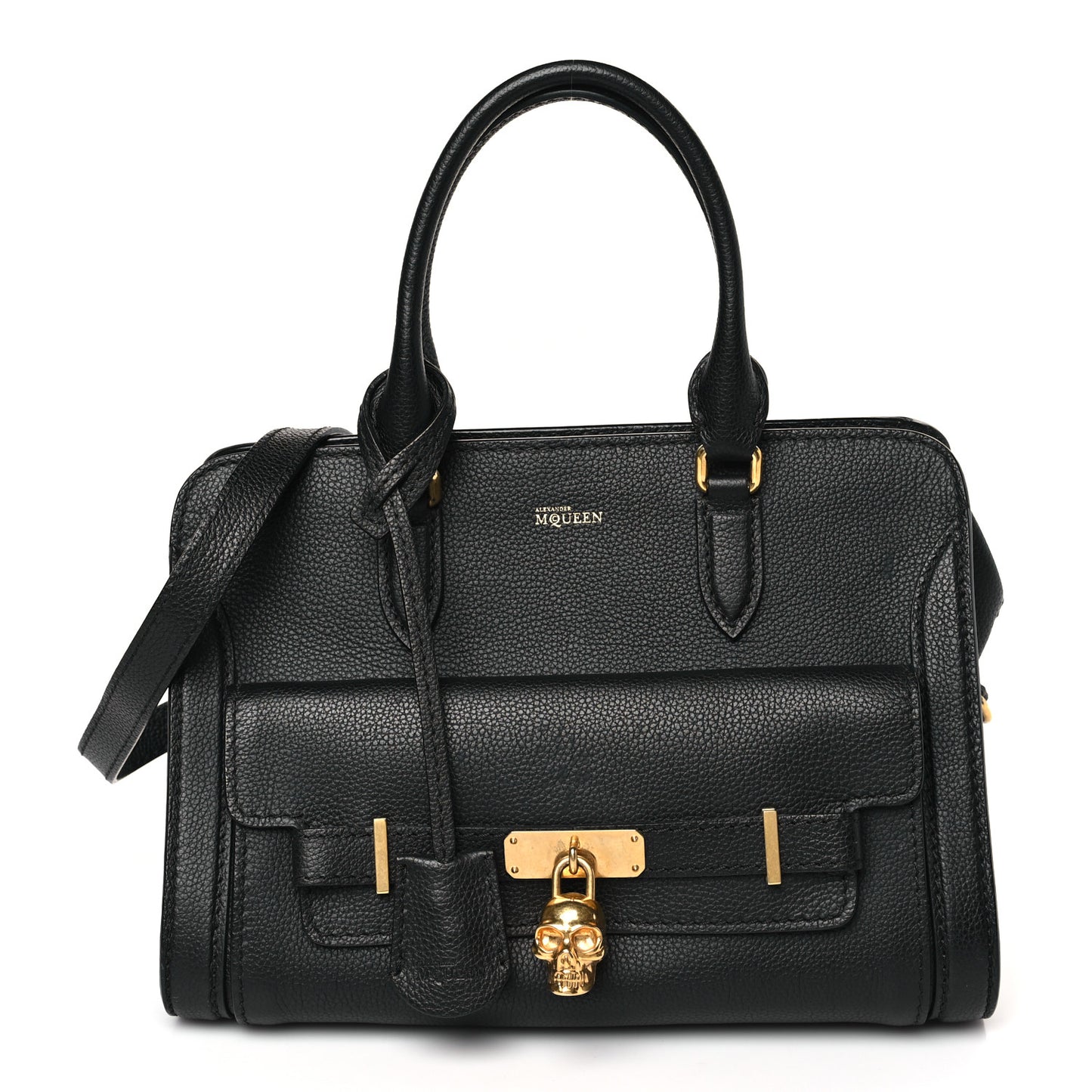 Pebbled Calfskin Padlock Pocket Tote Black