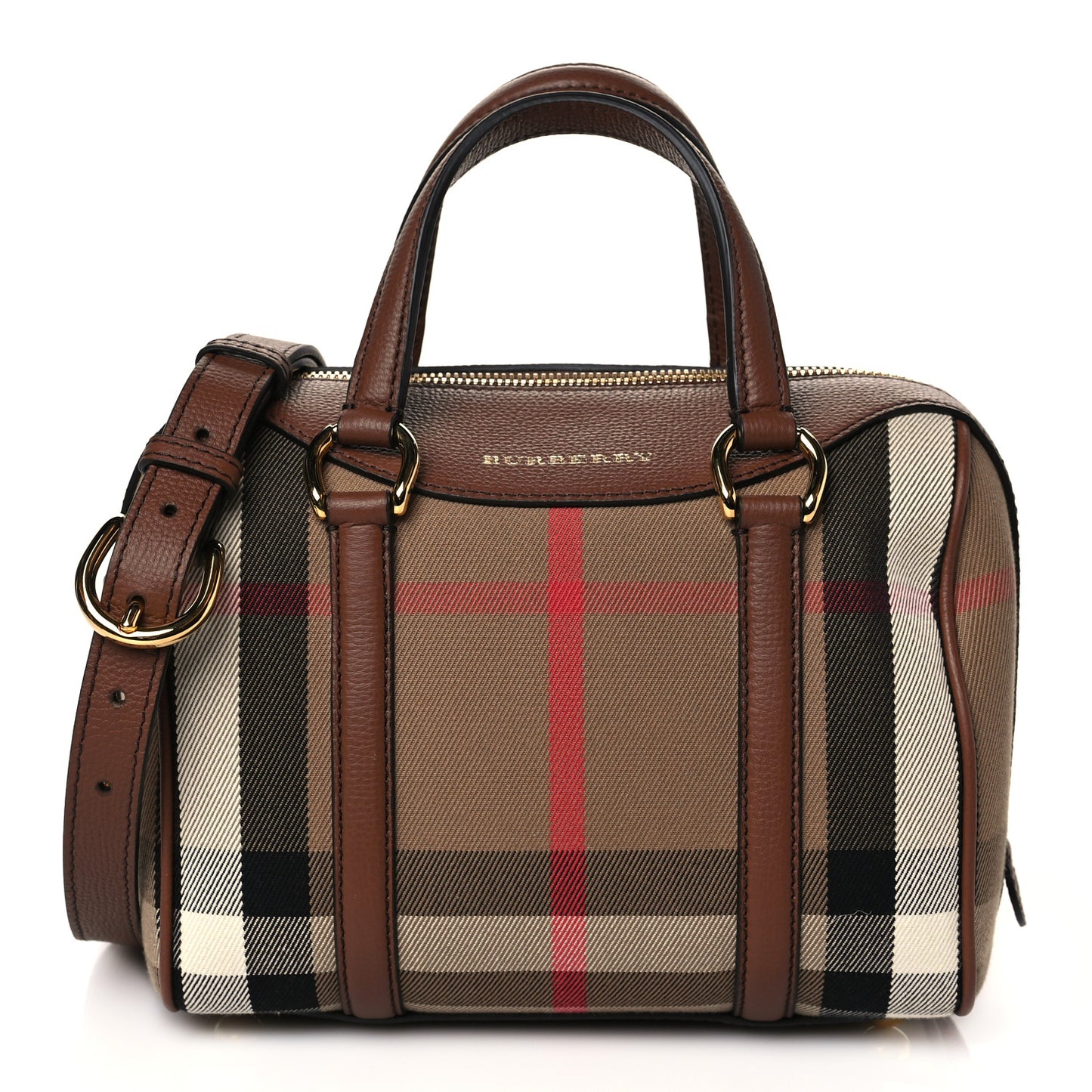 House Check Derby Calfskin Small Alchester Bowling Bag Honey Tan