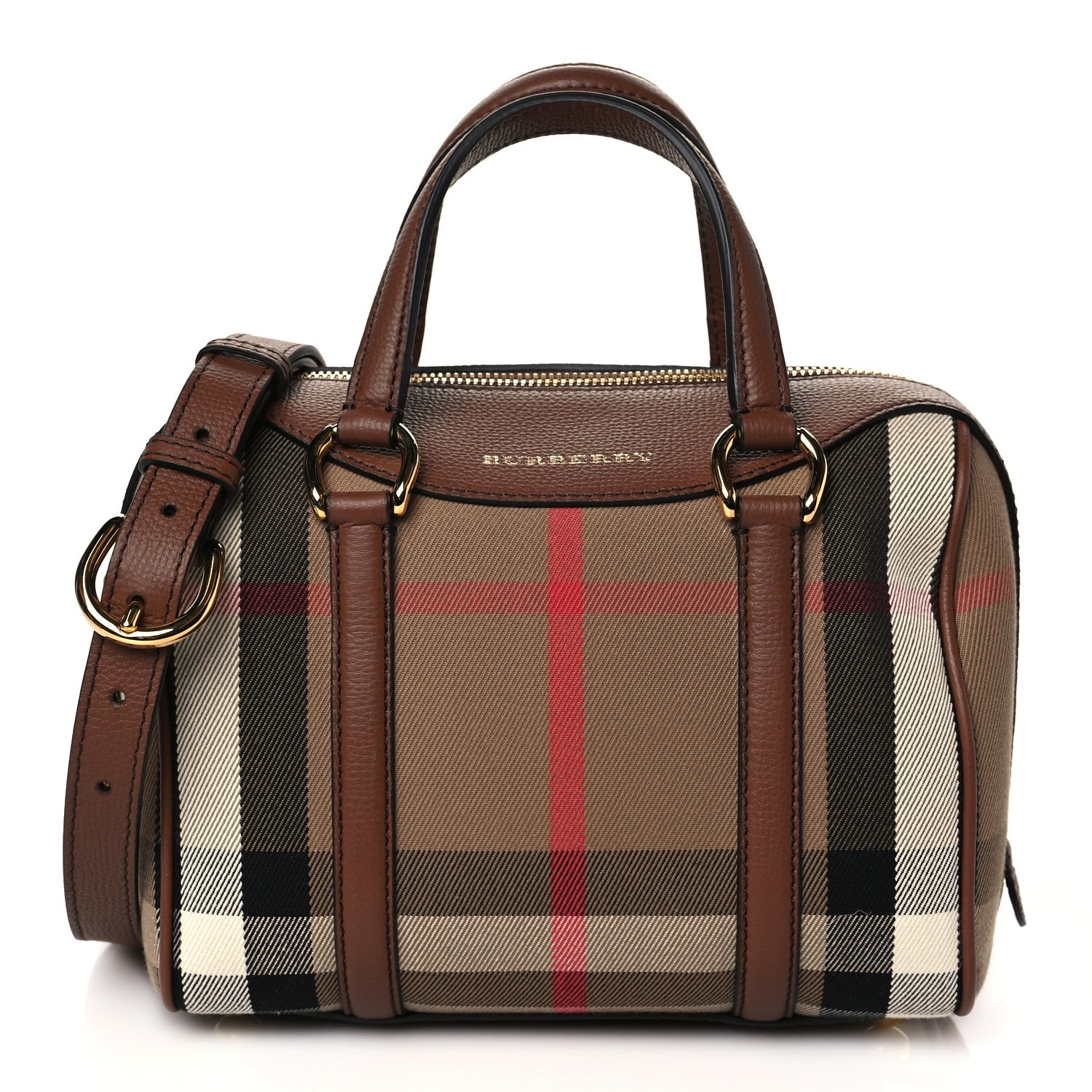 Burberry House Check Derby Calfskin Small Alchester Bowling Bag Honey Tan 1 of 9