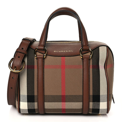 Burberry House Check Derby Calfskin Small Alchester Bowling Bag Honey Tan 1 of 9