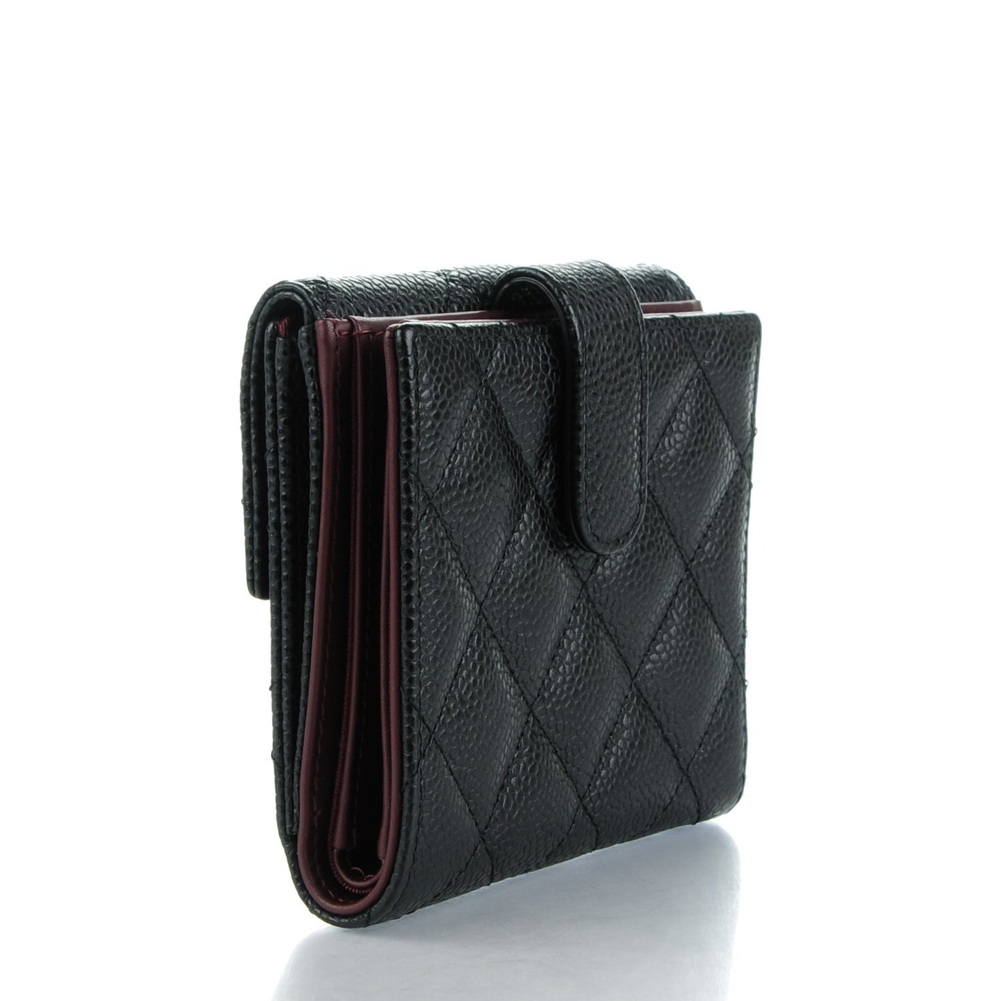 Caviar Quilted Compact French Flap Wallet Black