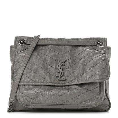 Saint Laurent Crinkled Calfskin Matelasse Monogram Large Niki Chain Satchel Fog 1 of 12
