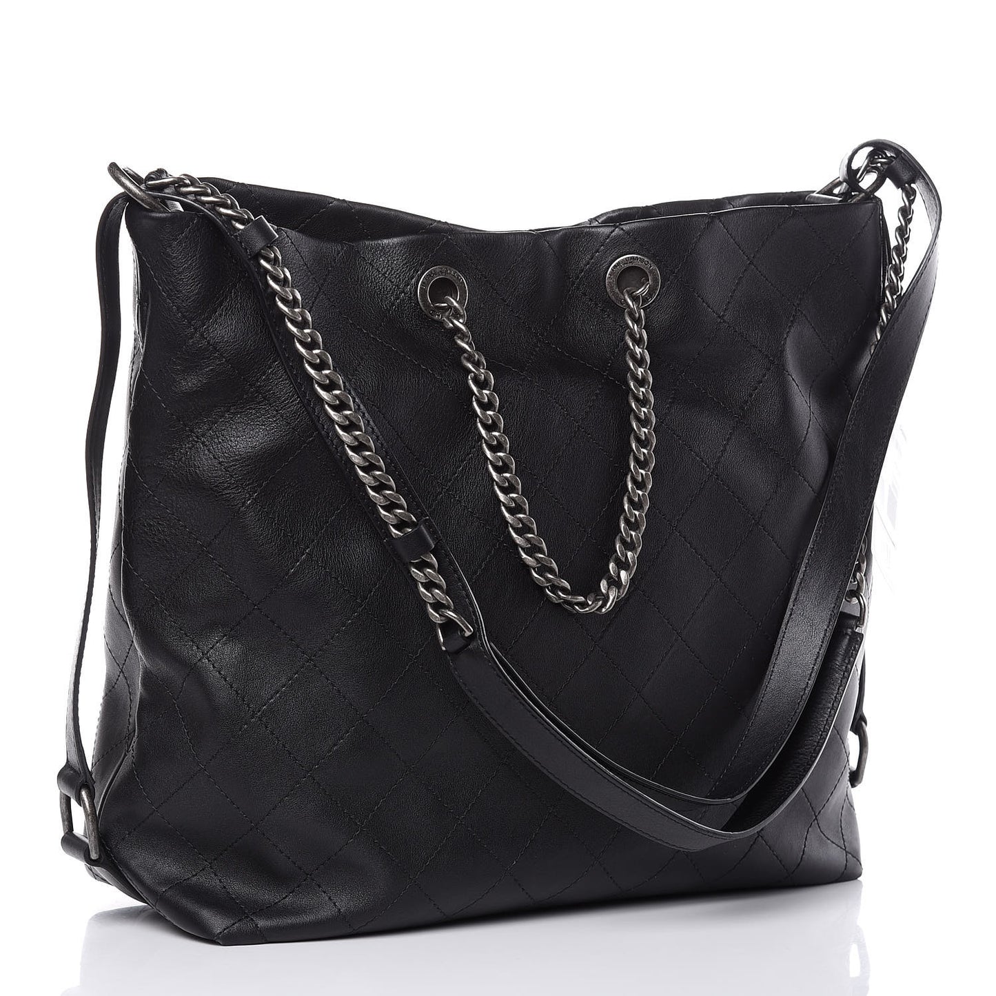 Calfskin Stitched Large Hobo Black