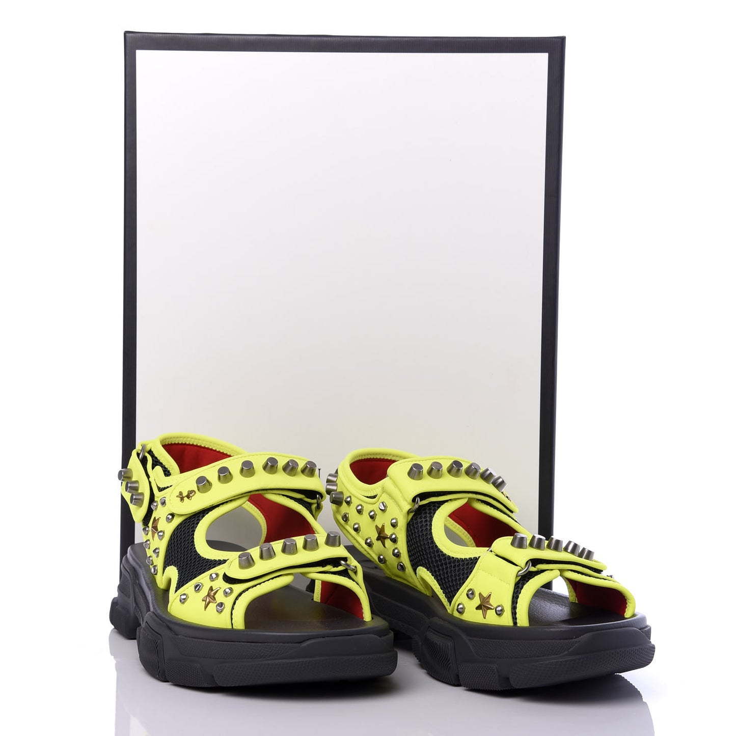 Technical Canvas Calfskin Studded Mens Aguru Sandals 8 Neon Yellow