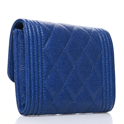 Chanel Caviar Quilted Boy Card Holder Wallet Blue 3 of 12