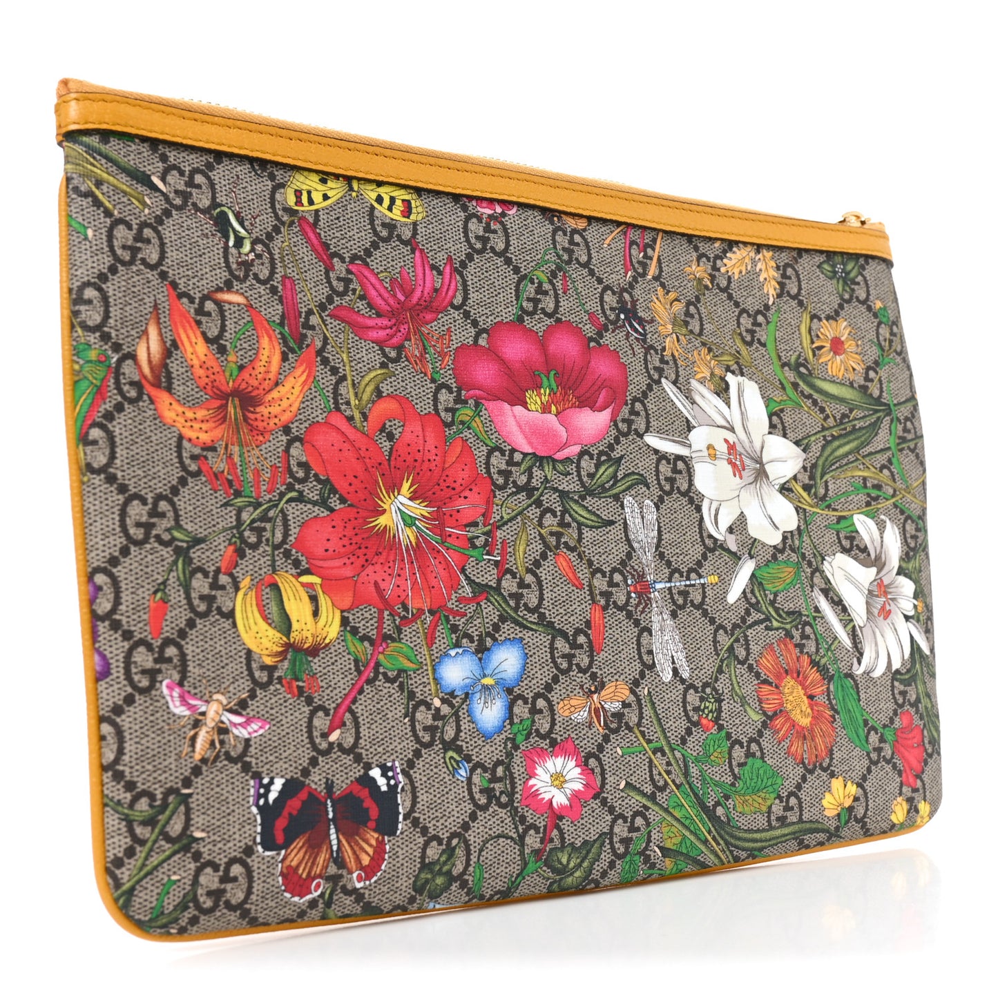 GG Supreme Monogram Flora Large Ophidia Pouch Clutch Beige Multicolor Crop