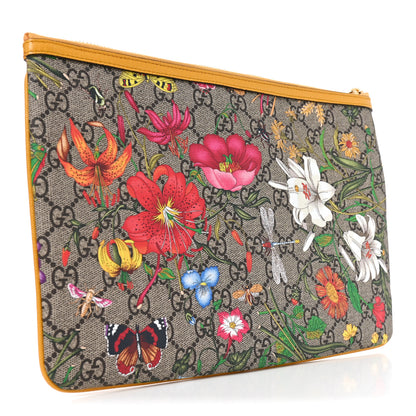 Gucci GG Supreme Monogram Flora Large Ophidia Pouch Clutch Beige Multicolor Crop 3 of 11