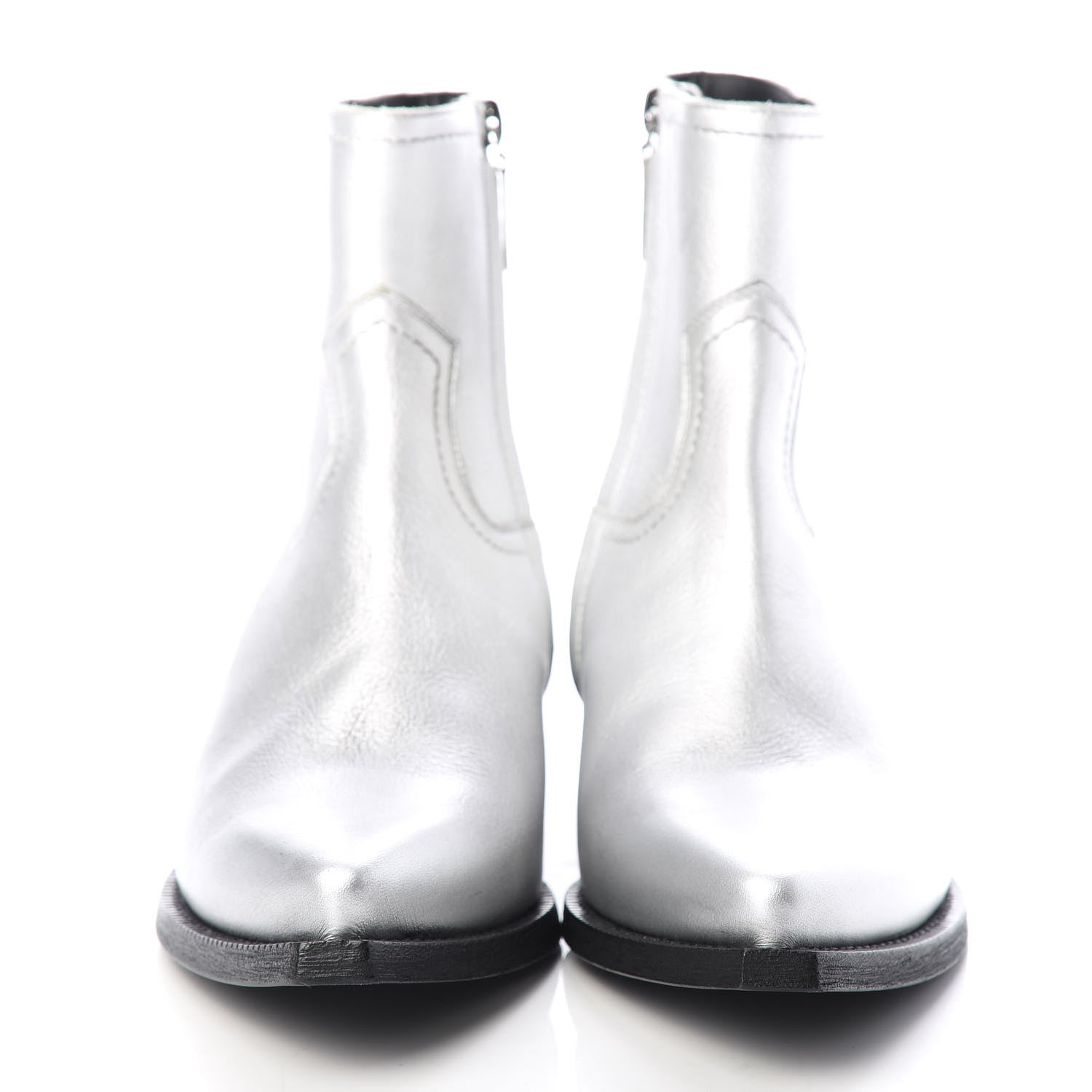 Saint Laurent Metallic Calfskin Lukas Ankle Boots 37 Silver 2 of 10