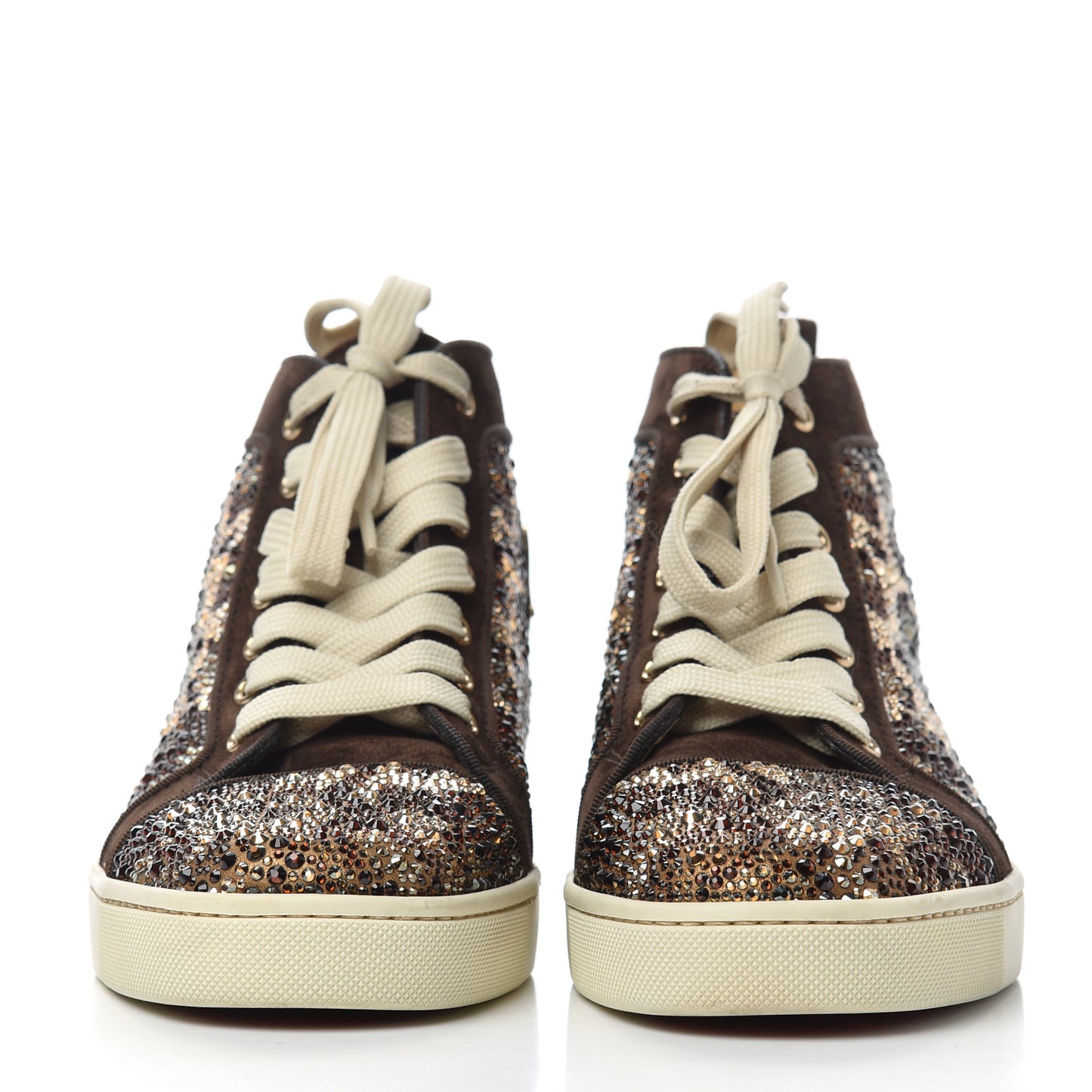 Suede Crystal Leopard Print Flat Sneakers 38 Brown
