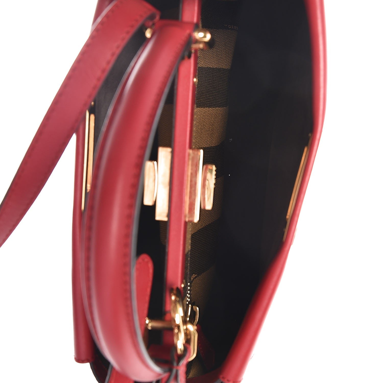 Fendi Vitello Morgan Fabric Jacquard Pequin Medium Peekaboo Iconic Satchel Mattone Tobacco Black 7 of 12