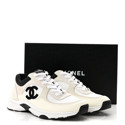Chanel Mesh Suede Grained Calfskin Womens CC Sneakers 39.5 White Black 10 of 10
