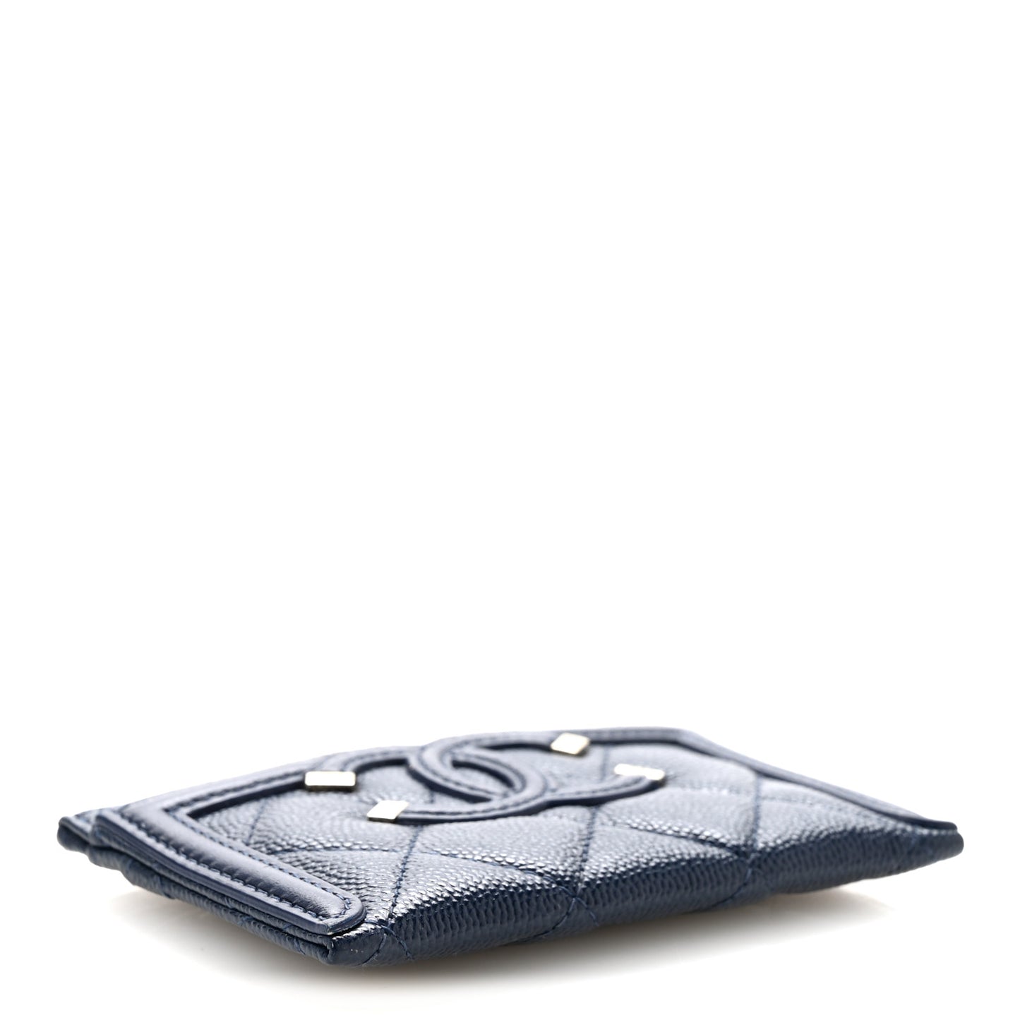 Caviar Quilted Filigree Card Holder Navy Blue