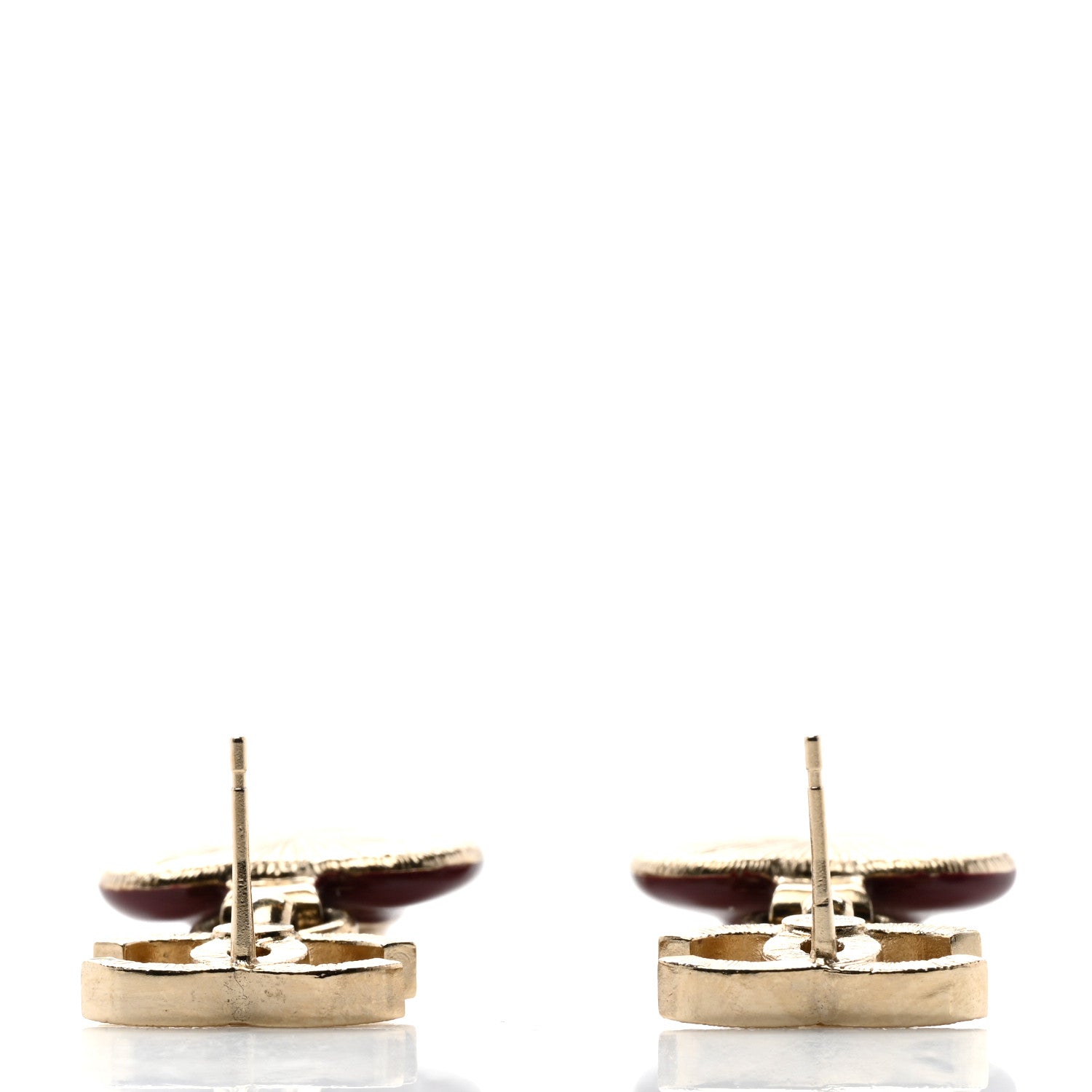 Chanel Resin Crystal CC Heart Drop Earrings Red Gold 3 of 4