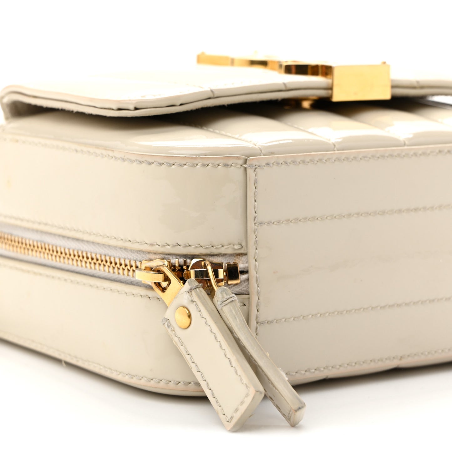 Patent Matelasse Monogram Toy Vicky Camera Bag Off White