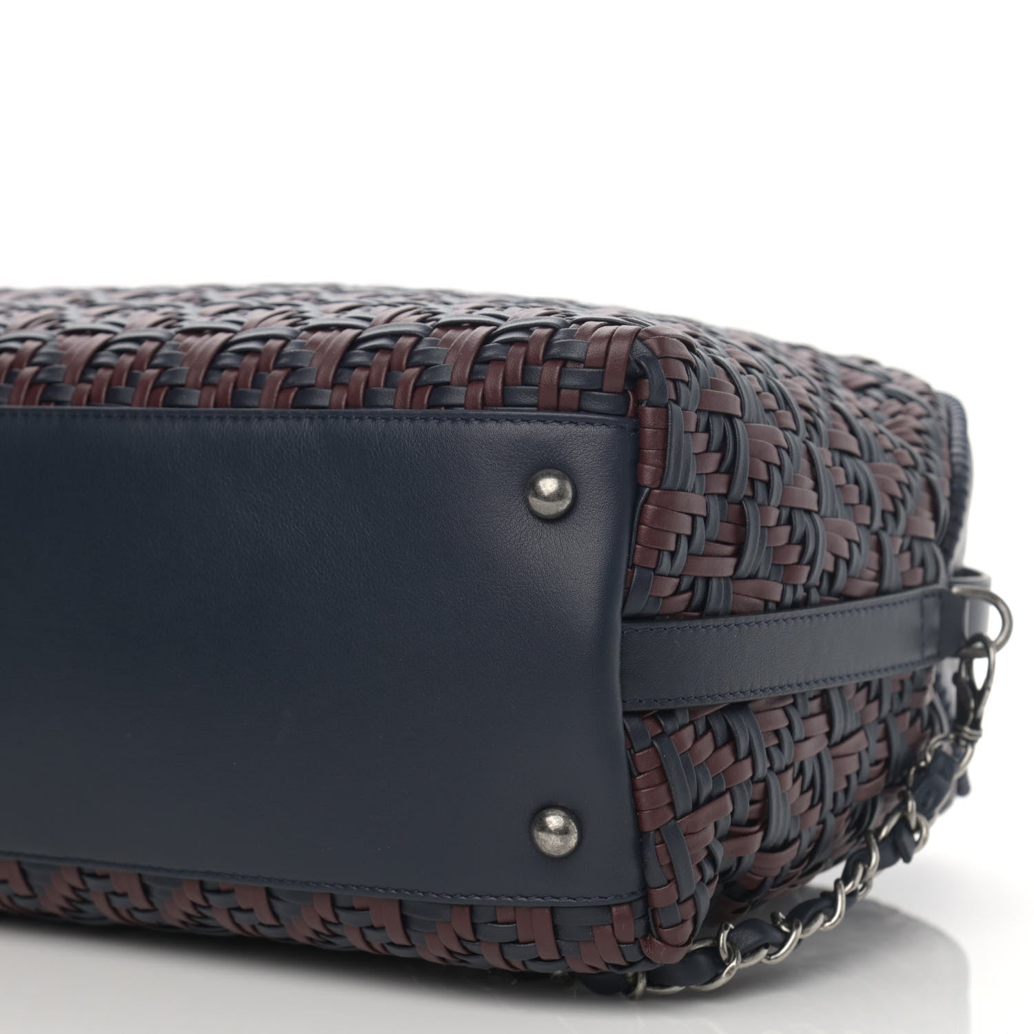 Chanel Calfskin Woven Bowling Bag Navy Blue 10 of 11