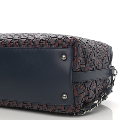 Chanel Calfskin Woven Bowling Bag Navy Blue 10 of 11