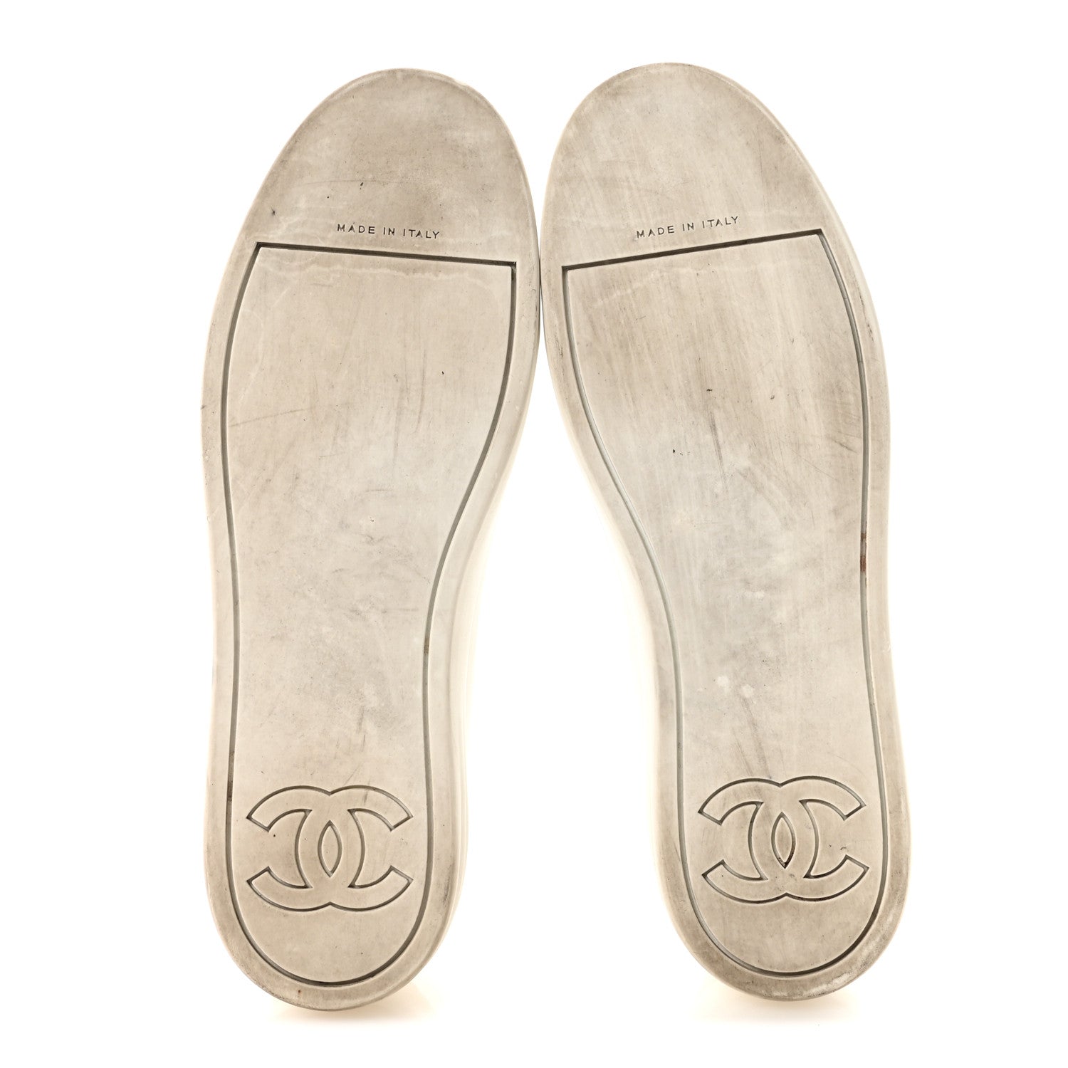 Chanel Calfskin Velvet Womens CC Sneakers 39.5 White Silver 6 of 10