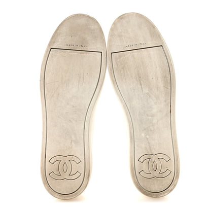 Chanel Calfskin Velvet Womens CC Sneakers 39.5 White Silver 6 of 10