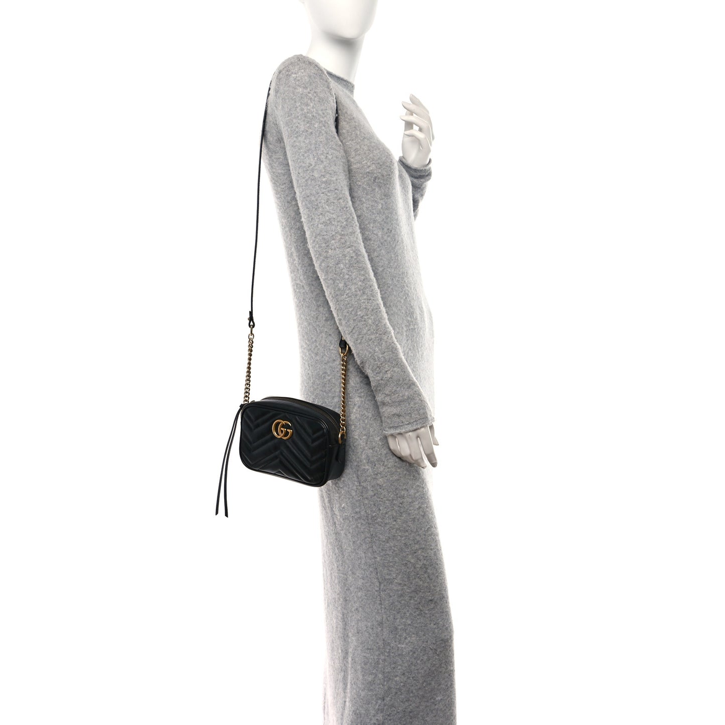 Calfskin Matelasse Mini GG Marmont Chain Shoulder Bag Black