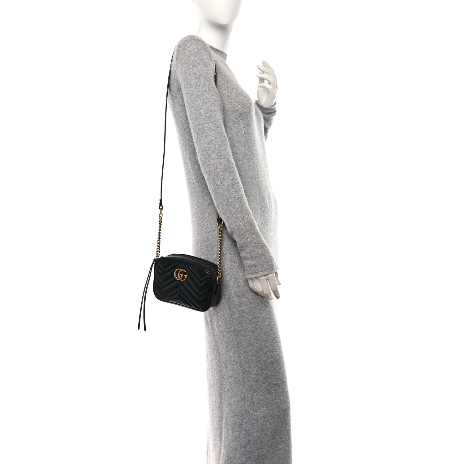 Gucci Calfskin Matelasse Mini GG Marmont Chain Shoulder Bag Black 2 of 11