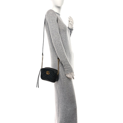 Gucci Calfskin Matelasse Mini GG Marmont Chain Shoulder Bag Black 2 of 11