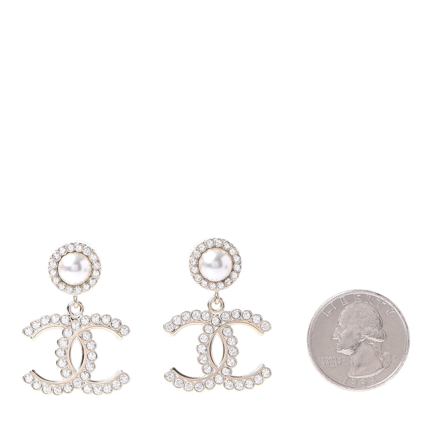 Chanel Crystal Pearl Bow-tiful CC Drop Earrings Gold 2 of 5