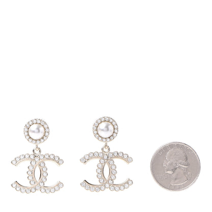 Chanel Crystal Pearl Bow-tiful CC Drop Earrings Gold 2 of 5