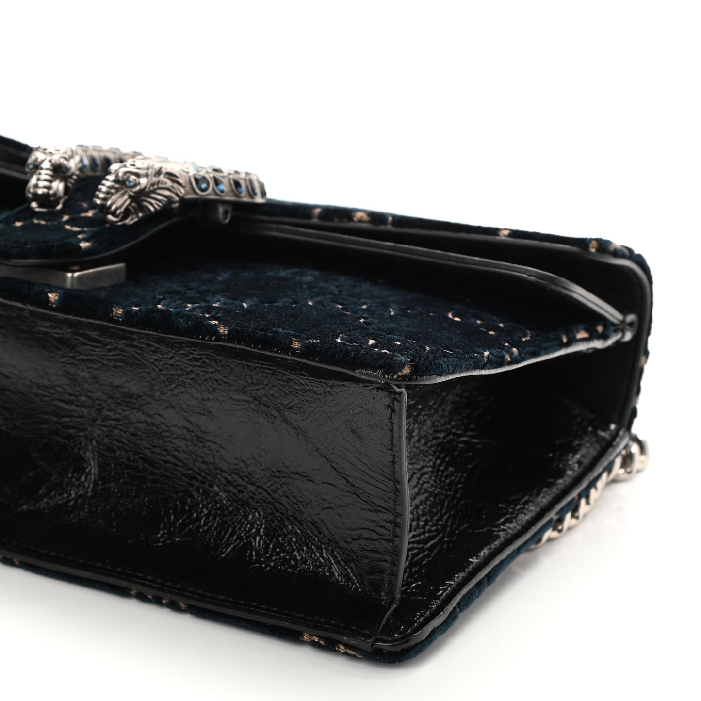Velvet Skipper Crystal GG Monogram Small Dionysus Shoulder Bag Blue Beige Black
