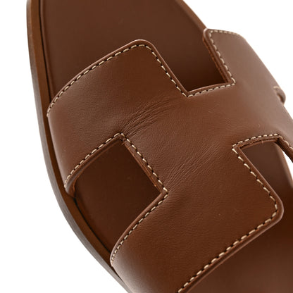 Hermes Box Calfskin Oran Sandals 37 Gold 10 of 11