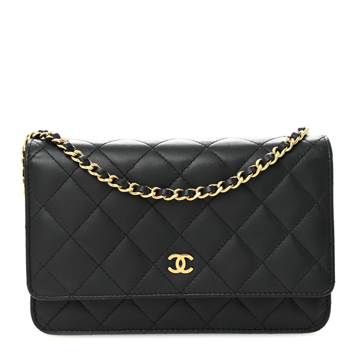 Lambskin Quilted Wallet On Chain WOC Black
