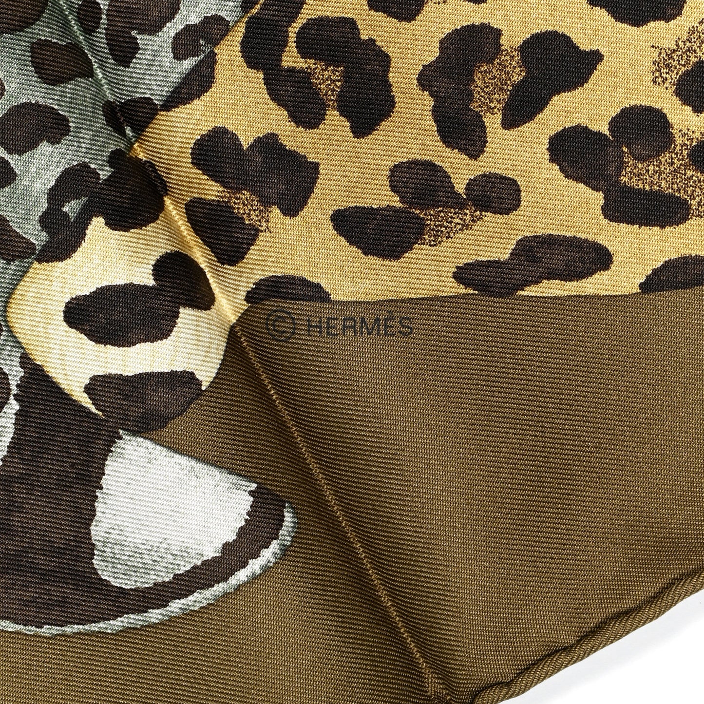 Silk Twill Lazy Leopardesses Scarf 90 Vert Black Gris Anthracite