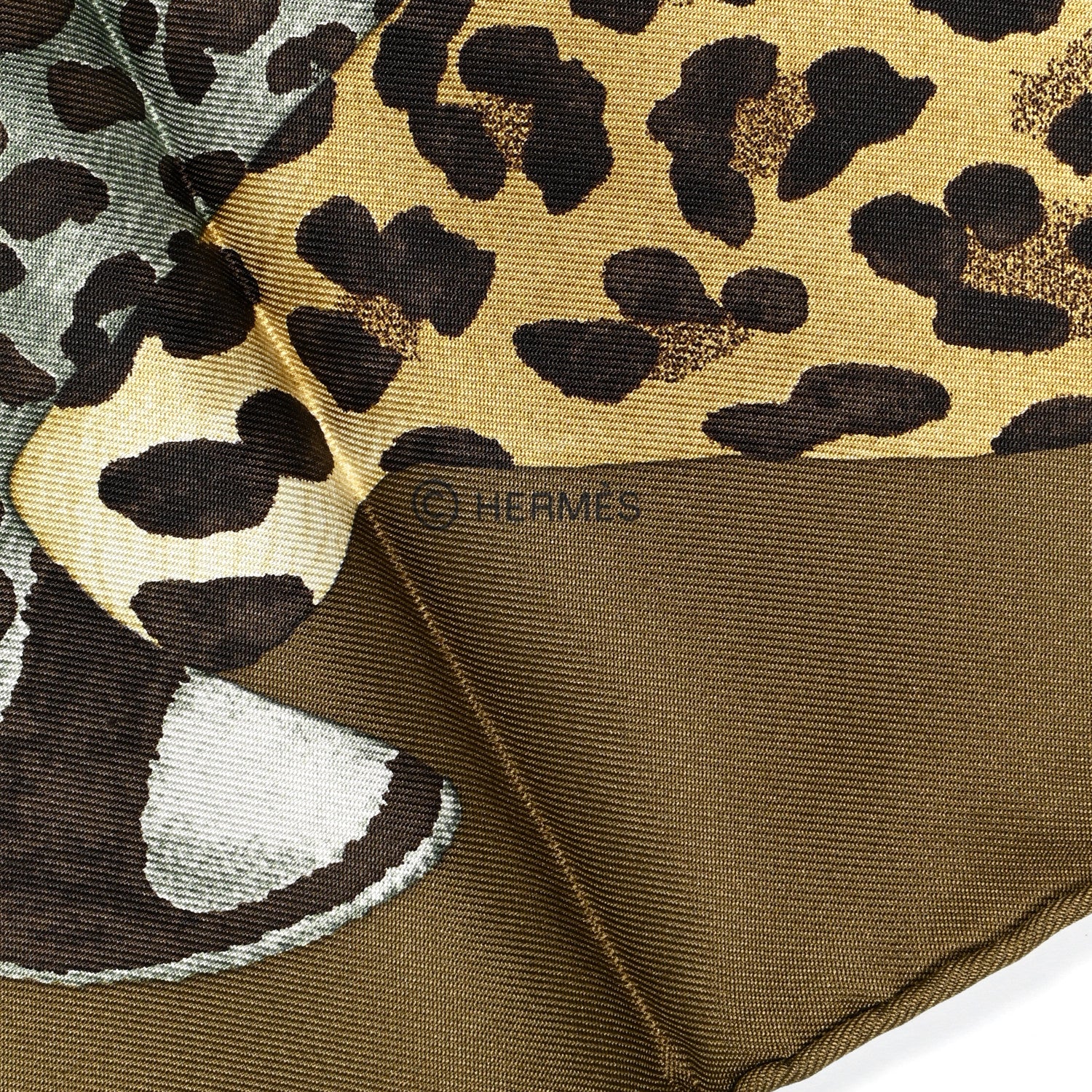 Hermes Silk Twill Lazy Leopardesses Scarf 90 Vert Black Gris Anthracite 4 of 5