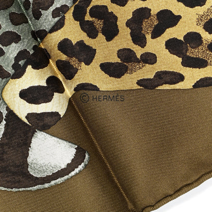 Hermes Silk Twill Lazy Leopardesses Scarf 90 Vert Black Gris Anthracite 4 of 5