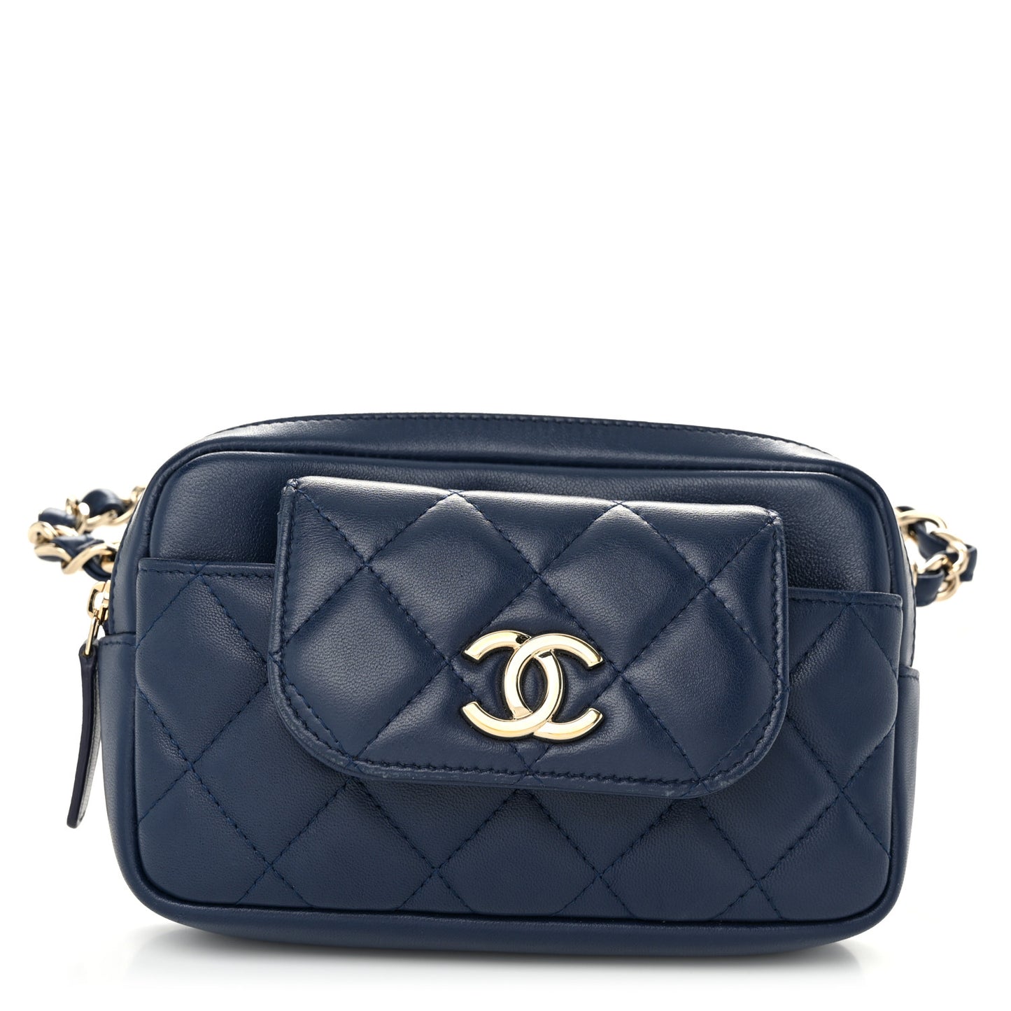 Lambskin Quilted Waist Bag With Pouch Blue