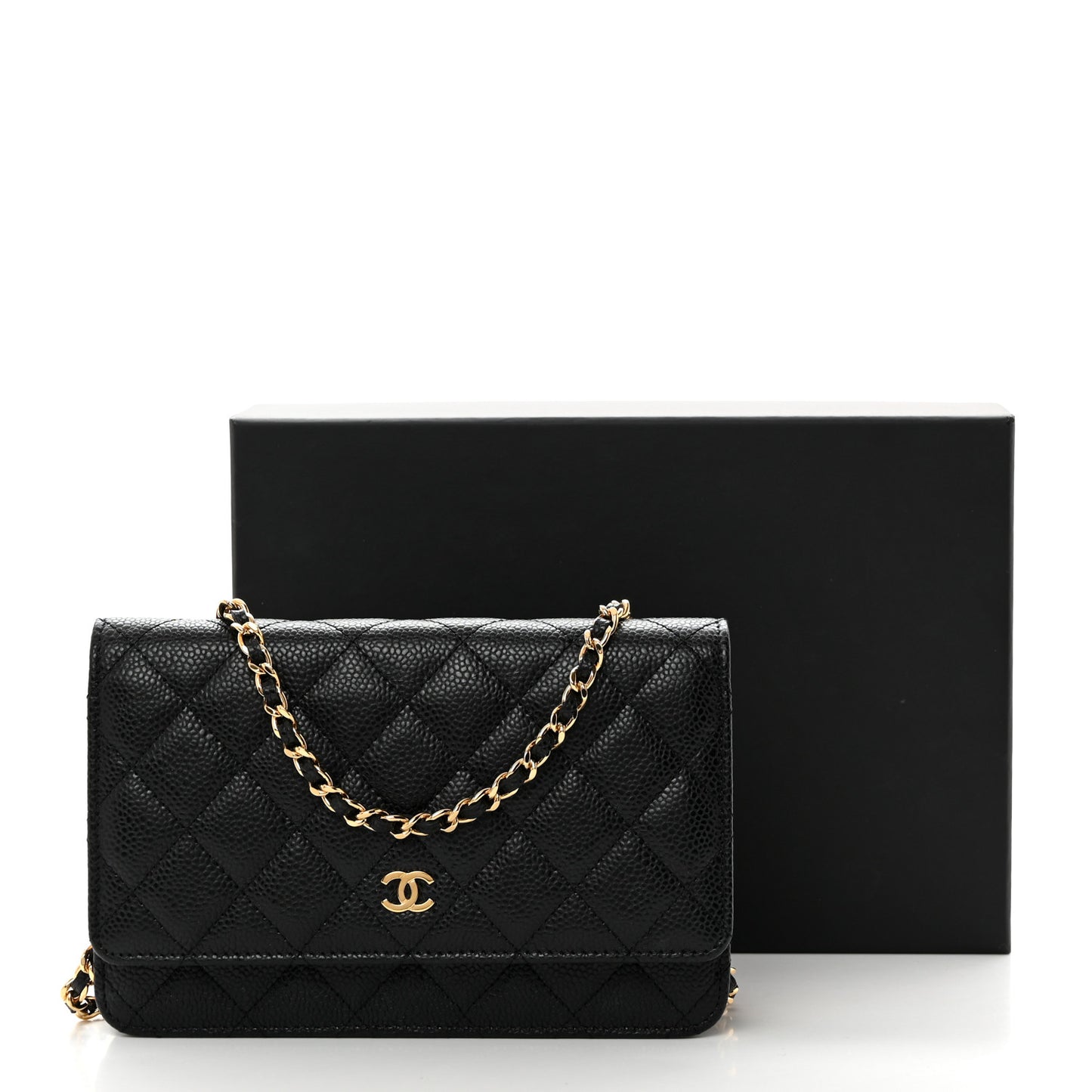 Caviar Quilted Wallet on Chain WOC Black
