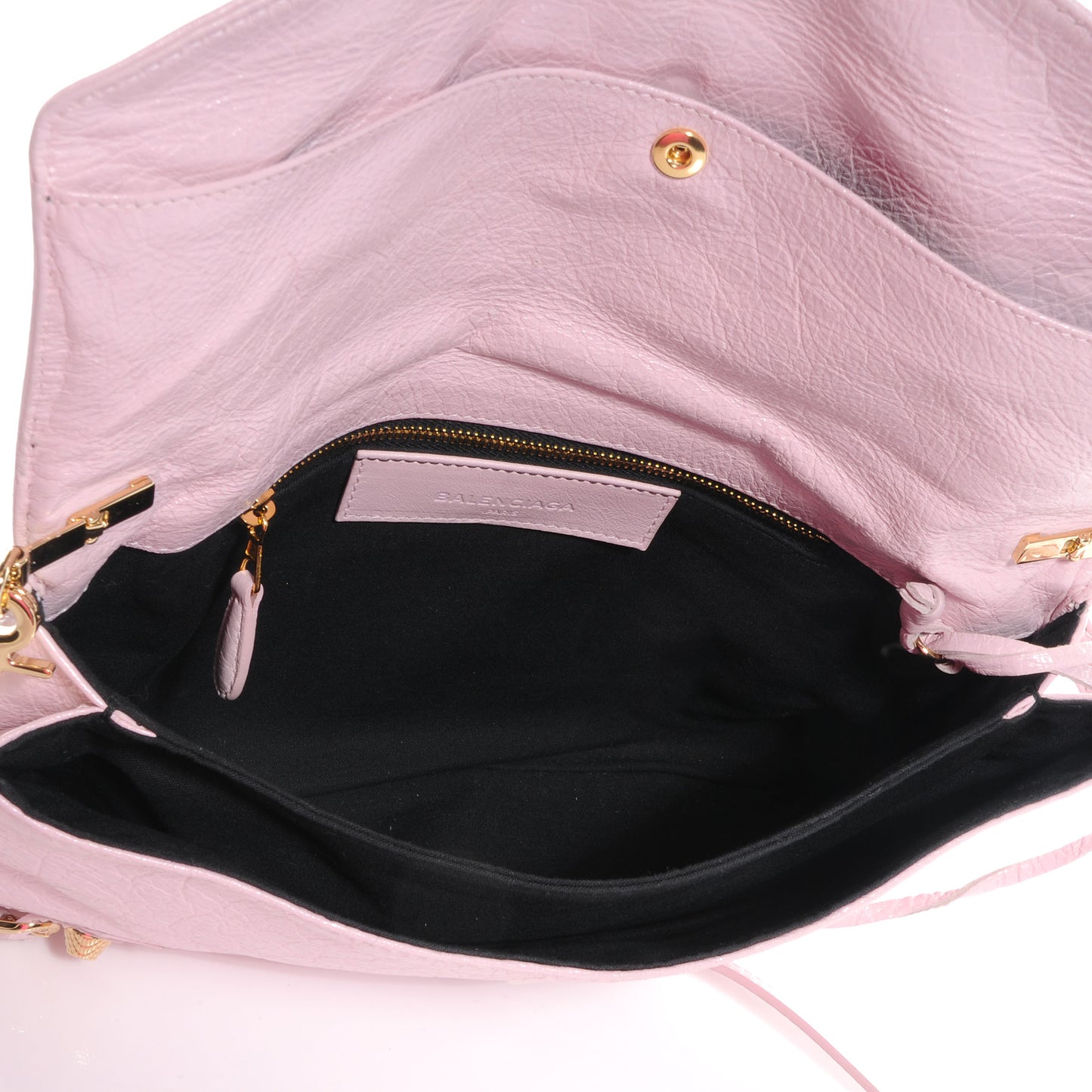 Agneau Giant 12 Gold Hardware Envelope Strap Clutch Rose Poudre