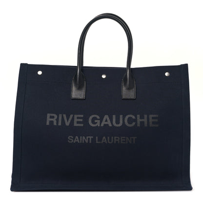 Saint Laurent Linen Calfskin Rive Gauche Tote Navy 1 of 8