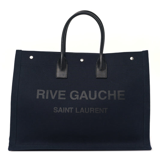 Linen Calfskin Rive Gauche Tote Navy