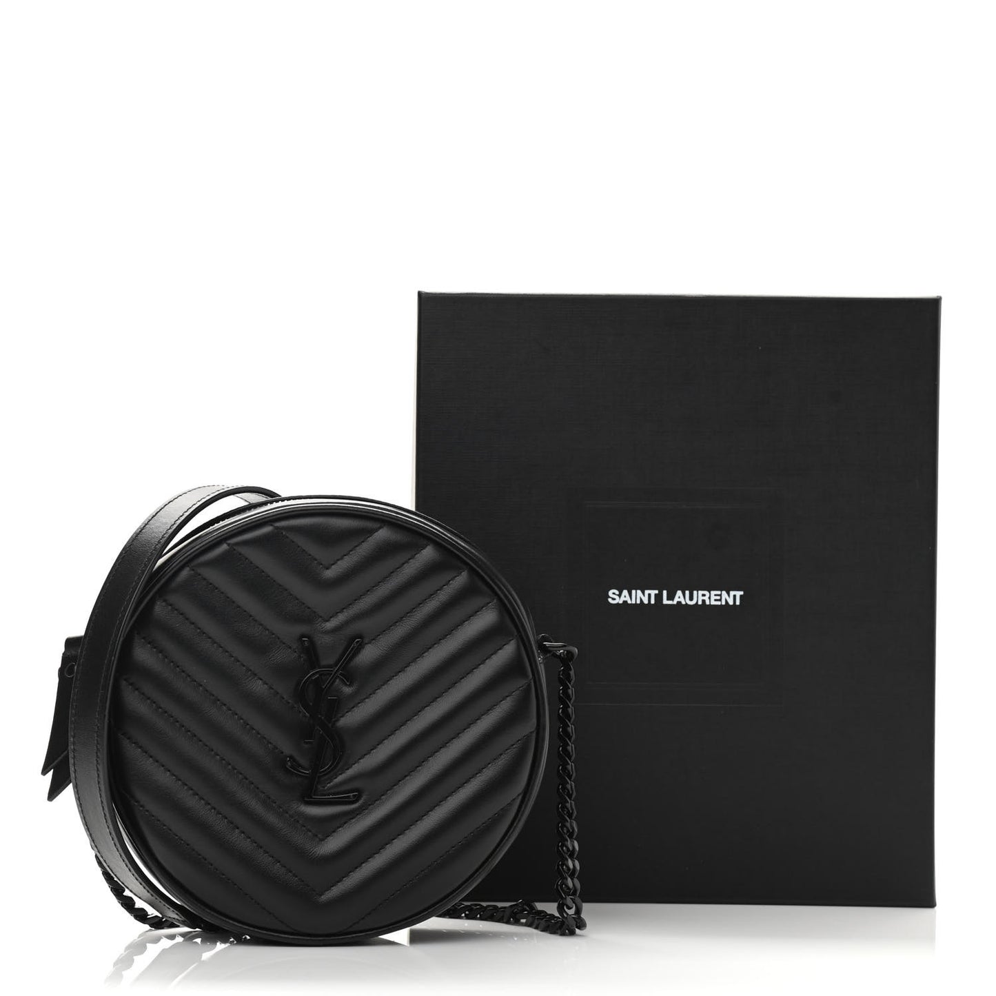 Calfskin Matelasse Chevron Round Vinyle Camera Bag Black
