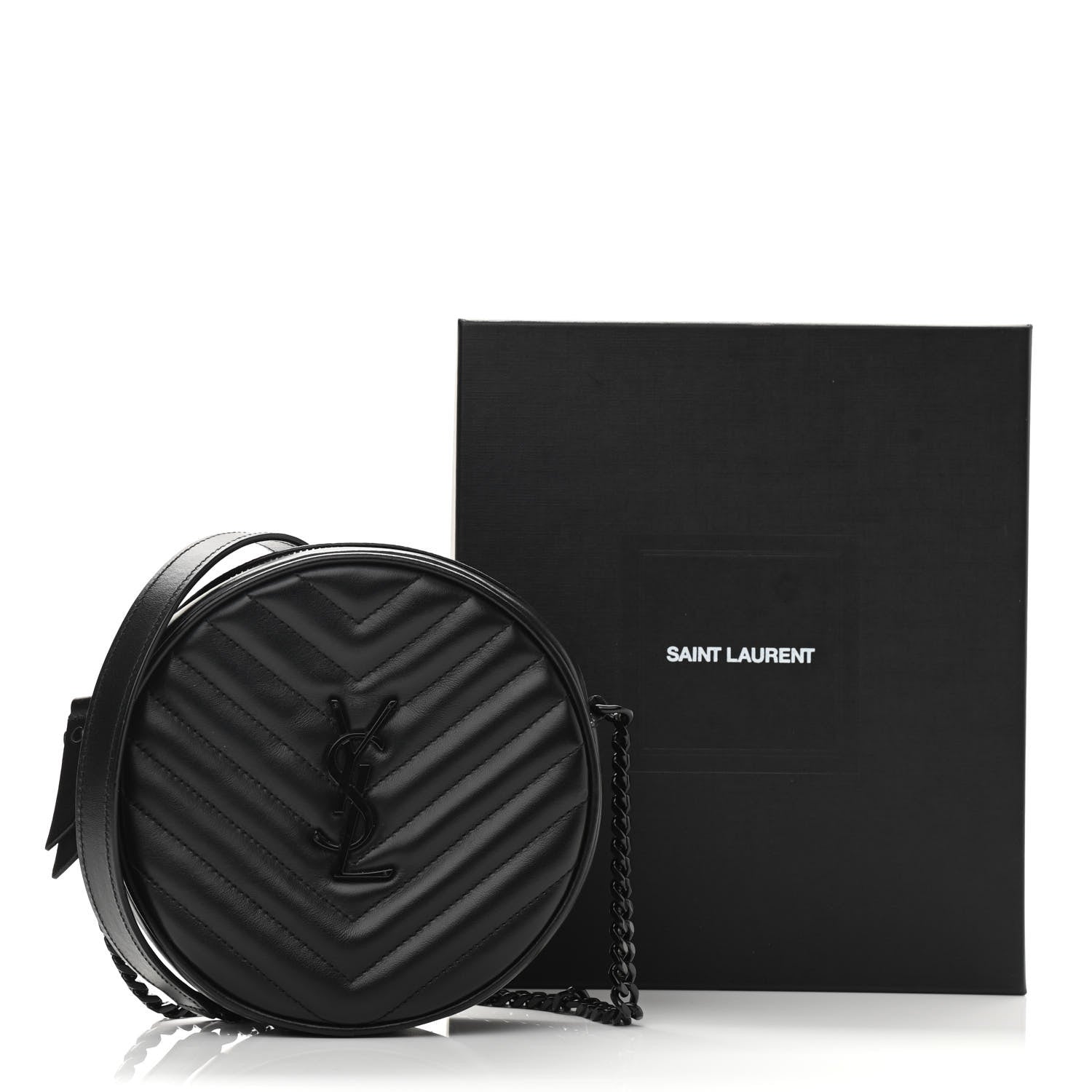 Saint Laurent Calfskin Matelasse Chevron Round Vinyle Camera Bag Black 9 of 9