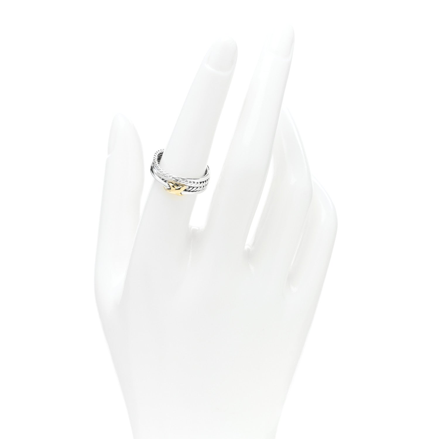 David Yurman Sterling Silver 18K Yellow Gold 6mm X Crossover Ring 54 7 2 of 4