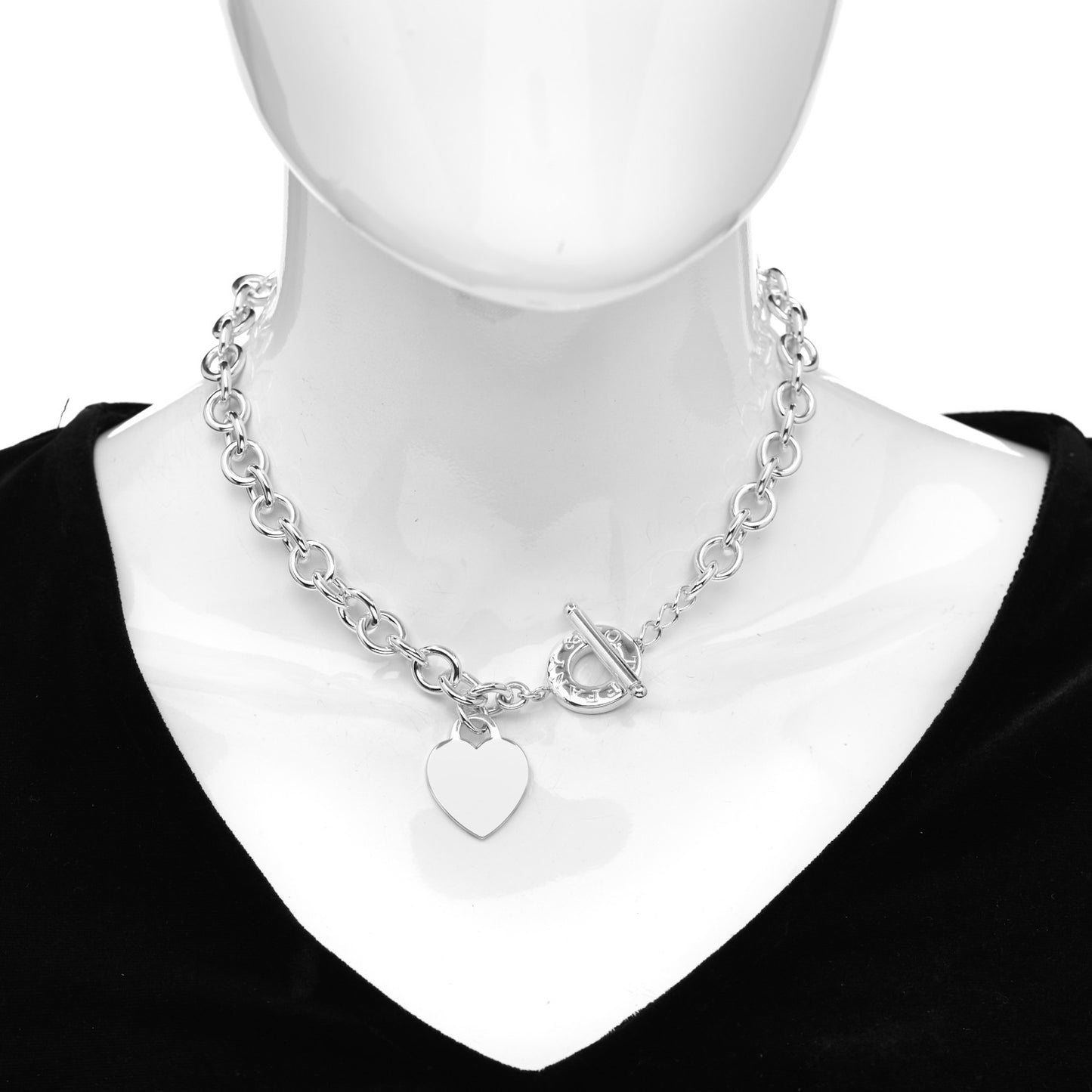Sterling Silver Heart Tag Toggle Necklace